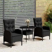 Set da bistrot per giardino 3 pz in polyrattan nero