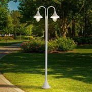 Lindby lampada da esterno Madea, bianca, a 2 luci, 213 cm, E27, IP44