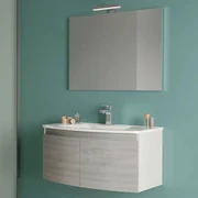 Mobile Bagno Sospeso 80 Cm Due Ante Specchio Con Illuminazione Led Savini Due "Giulia" Bianco Lucido/Legno Nordico
