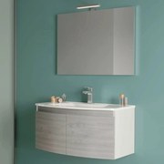 Mobile Bagno Sospeso 80 Cm Due Ante Specchio Con Lampada Led 80x60 Cm Savini Due "Giulia" Bianco Lucido/Legno Nordico