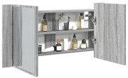 Armadietto A Specchio Con Led Grigio Sonoma 90x12x45cm Acrilico /