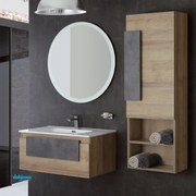 Mobile Bagno Sospeso "Urban" Da 80 Cm Composto Da Un Cassetto Lavabo E Specchio Finitura Riviera