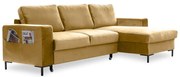 Divano letto angolare in velluto giallo senape , angolo destro Lofty Lilly - Miuform