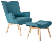 Poltrona design scandinava con poggiapiedi blu petrolio e legno chiaro BRISTOL