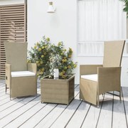 Set mobili da giardino 3 pz beige polyrattan e acciaio