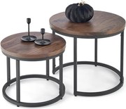 Set di 2 Tavolini da caffè Oreo in noce/nero - d43-53 x h35-45 cm