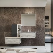 Mobile Bagno Sospeso "Luna 2" Sfalsato Da 80 Cm Con Doppia Base Lavabo Specchio E Led