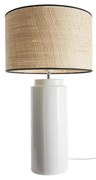 Lampada da tavolo in ceramica smaltata bianco e paralume in rafia naturale H64 cm MAJES