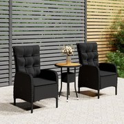 Set da bistrot per giardino 3 pz in polyrattan nero