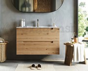 Mobile bagno rovere 80x45 Mango due cassetti soft close effetto legno con lavabo in ceramica lucida