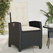 Sedia reclinabile da giardino con cuscini nera in polyrattan