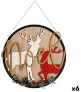 Decorazione pensile Insegna Renna di Natale Naturale Legno MDF 29 x 1 x 29 cm (6 Unità)