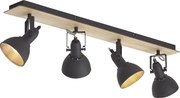 Faretto da soffitto nero con legno 4 luci orientabile e inclinabile - Jakub