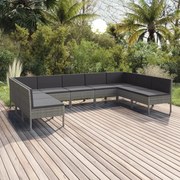 Set divani da giardino 9 pz con cuscini in polyrattan grigio