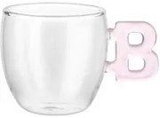 Tazzina caffè lettera B rosa in vetro borosilicato, 150 ml