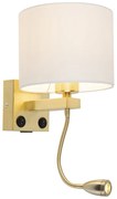 Applique da parete dorata USB con paralume bianco - Brescia Combi