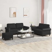 Set Di Divani 3 Pz Con Cuscini Nero İn Similpelle /