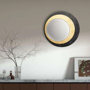 Specchio rotondo 80x80 cm in marmo laminato nero foglia oro - DAVID