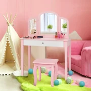 Set di tavolo da toeletta e sgabello per bambini, Toeletta trucco con  specchio girevole e lavagna Bianco e rosa - Costway