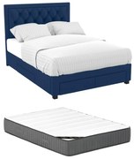 Letto con cassetti 160 x 200 cm in Tessuto Velluto Blu + Materasso - LEOPOLD