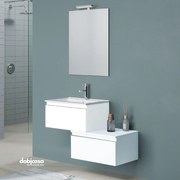 Mobile Bagno Sospeso "Albatros" Da 60 Cm Con Due Cassetti Sfalsati Lavabo E Specchio Con Lampada Led Finitura Bianco Opaco