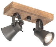 Faretto country nero con legno 2 luci regolabile - Jelle