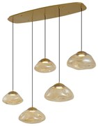 Lampada a sospensione Hotel Chic ottone con vetro ambrato 5 luci - Gus