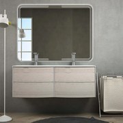 Mobile da bagno sospeso doppio lavabo 120 cm rovere sbiancato con specchio led