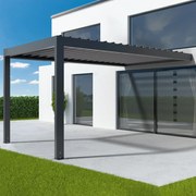 Pergola 3x5 m, pergola bioclimatica addossata, grigio antracite RAL 7016, alluminio, 3000x5000 mm, configura individualmente