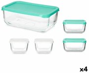 Set di scatole porta pranzo Snow Box Rettangolare Bianco Turchese (4 Unità)