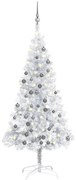 Albero di Natale Preilluminato con Palline Argento in PET, Albero di Natale Preilluminato con Palline Argento 150 cm PET III