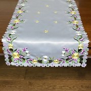 Tovaglia grigia con delicato ricamo di fiori primaverili Larghezza: 40 cm | Lunghezza: 160 cm