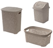Set Accessori Da Bagno 3 Pezzi Feridras "Flower" Tortora