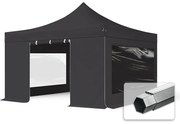 TOOLPORT 4x4m gazebo pieghevole PVC ignifugo con laterali (finestre panoramiche), PROFESSIONAL alluminio, nero - (59079)