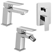 Set miscelatori lavabo bidet e doccia con deviatore cromo lucido Kubo