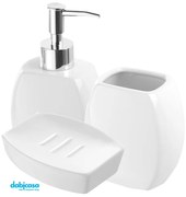 Set Bagno "Linea Parigi" 3 Pezzi in Ceramica Colore Bianco