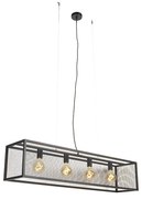 Lampada a sospensione industriale nera 118 cm con rete 4 luci - Cage