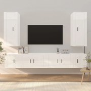 Set di mobili porta tv 6 pz bianco lucido in legno multistrato