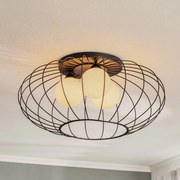 Eko-Light Plafoniera Kronos, gabbia nera, 3 sfere opali