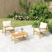 Sedie da giardino 2 pz con cuscini bianco crema in bambù