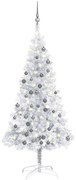 Albero di Natale Preilluminato con Palline Argento in PET, Albero di Natale Preilluminato con Palline Argento 120 cm PET