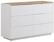 Comò 6 cassetti MDF Bianco Laccato e Rovere - AMANI