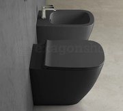 Ceramica Globo Genesis Coppia Sanitari filoparete Vaso senza brida E Bidet A Pavimento Con Sedile Rallentato Smoke