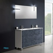 Mobile Bagno Terra "Step" Da 120 Cm Base Tre Cassetti Bianco/Blup Lavabo In Ceramica Doppia Vasca Specchio C/Doppio Led