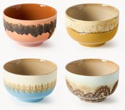 Set di 4 ciotole fatte a mano con smalto reattivo 70's