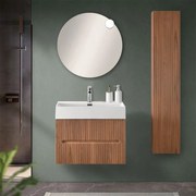 Mobile bagno sospeso cannettato 70 cm noce canaletto con specchio   Bali