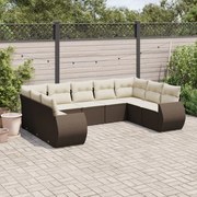 Set divani da giardino 9pz con cuscini marrone in polyrattan
