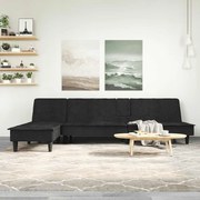 Divano Letto A L Nero 255x140x70 Cm İn Velluto /