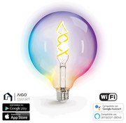 Lampadina Led a Filamento Smart G125 E27 4,9W WiFi RGB + Bianco caldo 2700K luce regolabile e dimmerabile Aigostar