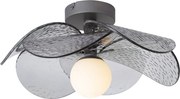Plafoniera di design argento con vetro fumé a coste - Kemner